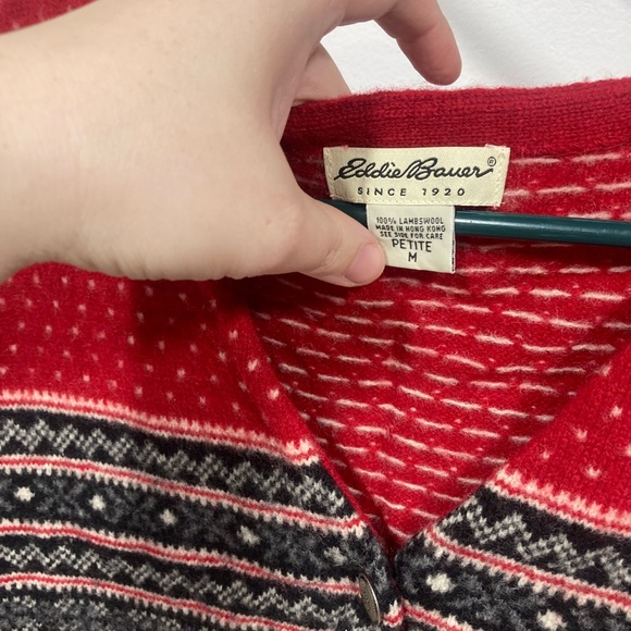 vintage 90s Eddie Bauer Lambs Wool Sweater Vest Medium Petite Fair isle. - Picture 3 of 9